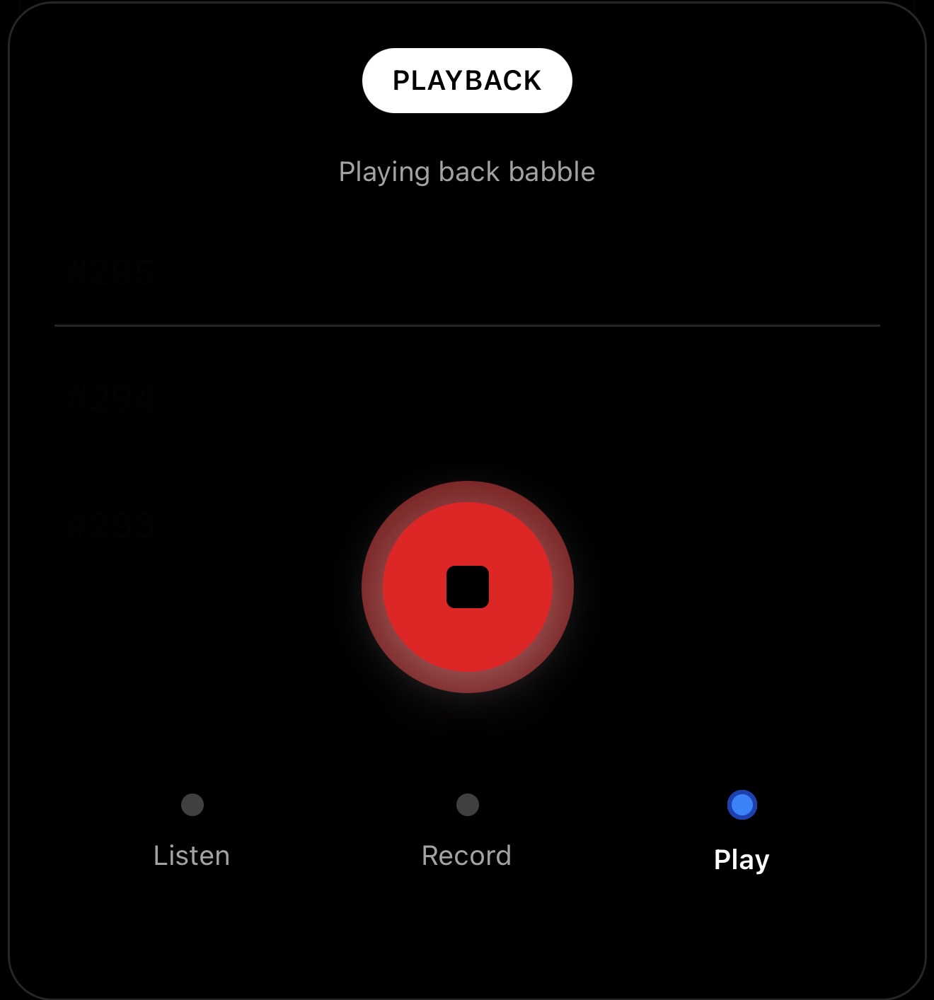 Rebabble playing back a captured sound recording instantly